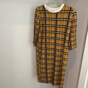 Zara Yellow Plaid Midi Sweater Dress
